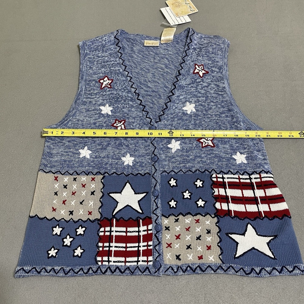 Vintage Women's Vest  Patriotic Button Down‎ Sweater Vest Embroidered Top 90s - Picture 7 of 16
